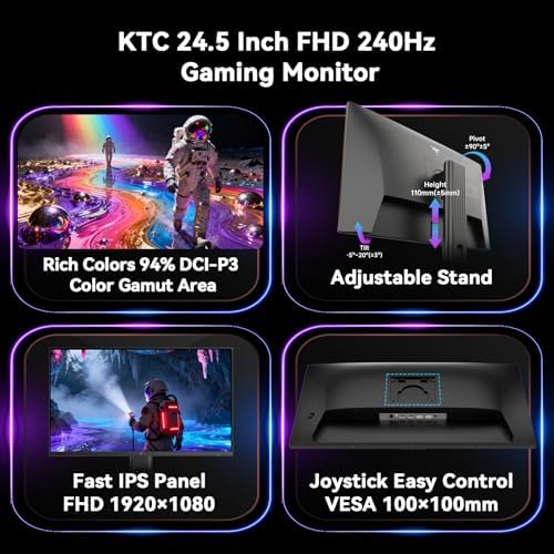 KTC 24 5 Inch 240Hz Gaming Monitor  FHD 1080p Fast IPS Computer Monitor  1ms with Adaptive Sync  HDR400  HDMI x2  DPx1  VESA Mount  Tilt/Pivot/Height Adjustment  H25T7 3