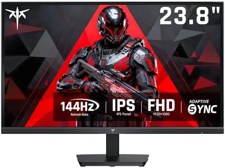 KTC Monitor de computadora de 24 pulgadas, monitor de juegos de oficina FHD 144Hz, IPS, sincronización adaptativa, puerto HDMI y DP, relación de contraste 1500:1, filtro de luz azul, inclinación