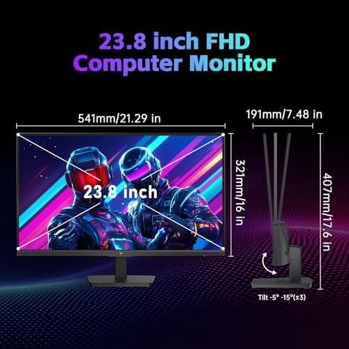 KTC Monitor de computadora de 24 pulgadas, monitor de juegos de oficina FHD 144Hz, IPS, sincronización adaptativa, puerto HDMI y DP, relación de contraste 1500:1, filtro de luz azul, inclinación