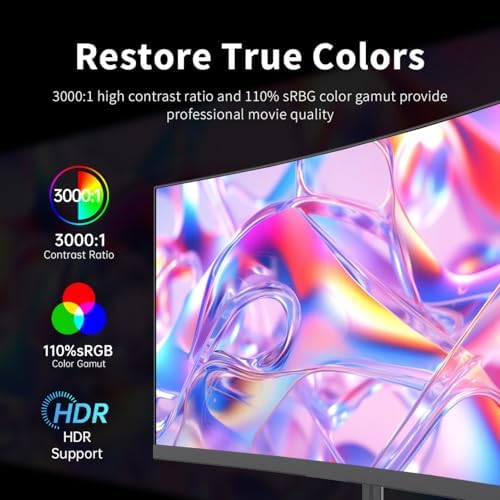 KTC 24 Inch Curved Gaming Monitor  180Hz FHD 1080P Frameless Computer Monitor  Freesync/G Sync Support  99  sRGB  3000 1 Contrast  HDMI  DisplayPort  Wall Mountable/Tilt Adjustable  H24S17
