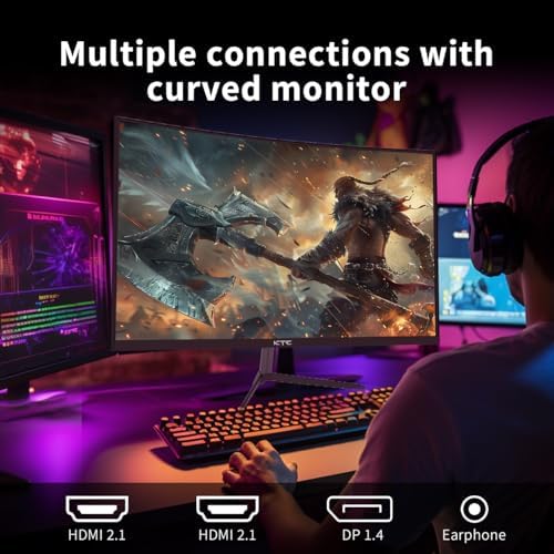 KTC 24 Inch Curved Gaming Monitor  180Hz FHD 1080P Frameless Computer Monitor  Freesync/G Sync Support  99  sRGB  3000 1 Contrast  HDMI  DisplayPort  Wall Mountable/Tilt Adjustable  H24S17