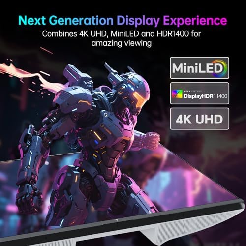 KTC 27 Inch 4K MiniLED Gaming Monitor  UHD 3840x2160 Dual Mode  4K 160Hz/FHD 320Hz   HDR 1400  Fast IPS  Type C 65W  KVM  VESA  Tilt & Swivel & Height Adjustable  White  M27P6