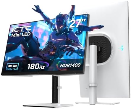 KTC 27 Inch 4K MiniLED Gaming Monitor  UHD 3840x2160 Dual Mode  4K 160Hz/FHD 320Hz   HDR 1400  Fast IPS  Type C 65W  KVM  VESA  Tilt & Swivel & Height Adjustable  White  M27P6