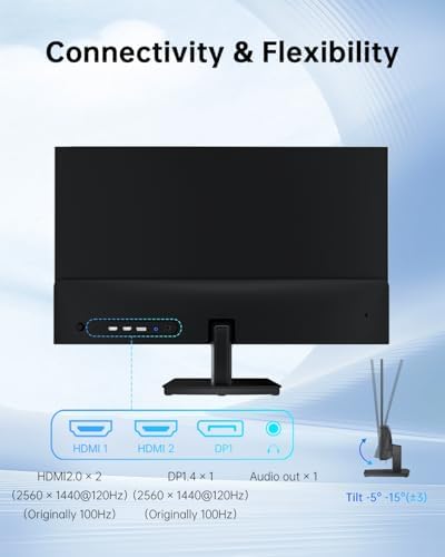 KTC 27 Inch Computer Monitor   QHD  2560 x 1440  Display  Up to 120Hz Monitor  IPS Panel  123  sRGB  HDMI 2 0 x 2 & DP 1 4 x1  Adaptive Sync  Eye Friendly Screen PC Monitors for Work Gaming  H27D9