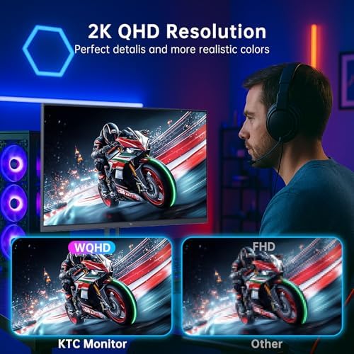 KTC 27 Inch Gaming Monitor   2K QHD 2560 x 1440 Monitor  Up to 210Hz & 1ms  Bulit in Speakers  Adaptive Sync  HDR400  131  sRGB  IPS Monitors Gamer with HDMI 2 0 x 2 & DP1 4 x 2  H27T22C 3
