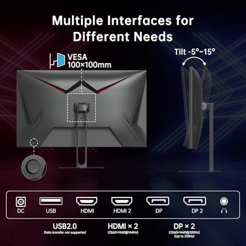 KTC 27 Inch Gaming Monitor   2K QHD 2560 x 1440 Monitor  Up to 210Hz & 1ms  Bulit in Speakers  Adaptive Sync  HDR400  131  sRGB  IPS Monitors Gamer with HDMI 2 0 x 2 & DP1 4 x 2  H27T22C 3