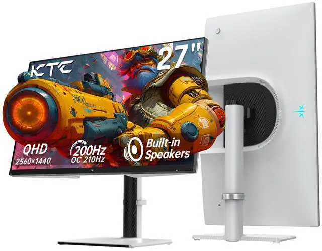 KTC 27 Inch Gaming Monitor 200Hz  1440P Monitor with Speakers  Up to 210Hz Computer Monitors Fast IPS 1ms  131  sRGB  Adaptive Sync  Tilt/Swivel/Pivot/Height Adjustment  HDMI DisplayPort  White H27T6