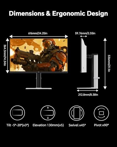 KTC 27 Inch Gaming Monitor 200Hz  1440P Monitor with Speakers  Up to 210Hz Computer Monitors Fast IPS 1ms  131  sRGB  Adaptive Sync  Tilt/Swivel/Pivot/Height Adjustment  HDMI DisplayPort  White H27T6