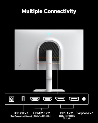 KTC 27 Inch Gaming Monitor 200Hz  1440P Monitor with Speakers  Up to 210Hz Computer Monitors Fast IPS 1ms  131  sRGB  Adaptive Sync  Tilt/Swivel/Pivot/Height Adjustment  HDMI DisplayPort  White H27T6