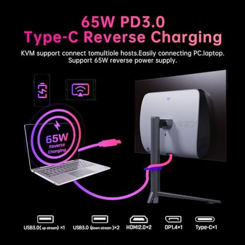 KTC Monitor OLED para juegos de 27 pulgadas, QHD 2560 x 1440, 240Hz, 0.03ms, Tipo-C 65W, altavoces integrados, G-SYNC y FreeSync, HDMI2.0, DisplayPort1.4, USB-C 3.0, G27P6