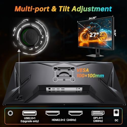 KTC Monitor OLED para juegos de 27 pulgadas, QHD 2560 x 1440, 240Hz, 0.03ms, Tipo-C 65W, altavoces integrados, G-SYNC y FreeSync, HDMI2.0, DisplayPort1.4, USB-C 3.0, G27P6
