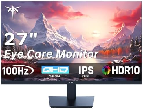KTC 27 Inch QHD Computer Monitor  2K 100Hz IPS Gaming Monitor  1440P Frameless Eye Care PC Office Monitor with HDMI/DP  FreeSync & G Sync  HDR10  VESA  Tilt Adjustable