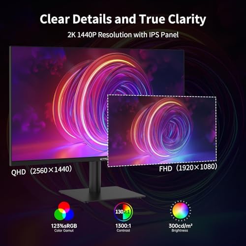 KTC 27 Inch QHD Computer Monitor  2K 100Hz IPS Gaming Monitor  1440P Frameless Eye Care PC Office Monitor with HDMI/DP  FreeSync & G Sync  HDR10  VESA  Tilt Adjustable