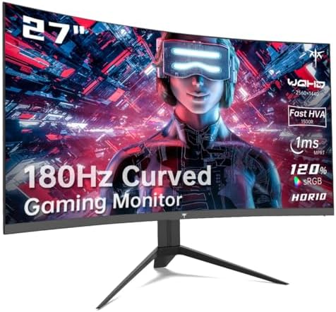 KTC 27 inch Gaming Monitor  1440P Curved Monitor  180Hz  144Hz  2K  1500R  1ms  FreeSync/G Sync Compatible  DisplayPort/HDMI/USB  Ultrawide PC Vesa/Wall Mount Computer Monitor  H27S17