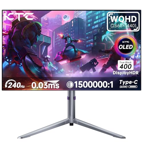KTC - Monitor OLED de 27 pulgadas, QHD 2560 x 1440P, 240 Hz 0.03 ms GTG, relación de contraste 1.5M:1, HDR True Black 400, USB tipo C de 65 W, altavoces duales, viene con cables tipo C, HDMI y DP