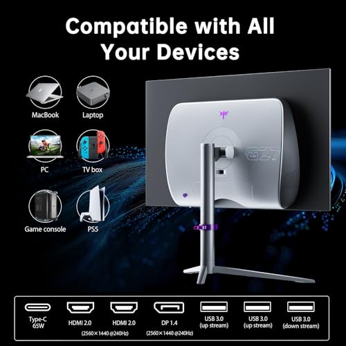 KTC - Monitor OLED de 27 pulgadas, QHD 2560 x 1440P, 240 Hz 0.03 ms GTG, relación de contraste 1.5M:1, HDR True Black 400, USB tipo C de 65 W, altavoces duales, viene con cables tipo C, HDMI y DP