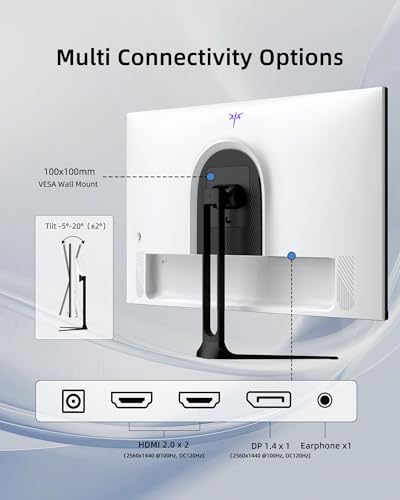 KTC 32 Inch 2K Computer Monitor  QHD  2560 x 1440  120Hz Monitor with IPS Panel  Adaptive Sync  HDR10  HDMI/DP  Tilt Adjustable  VESA Compatible  Eye Care PC Monitor for Office Gaming  White