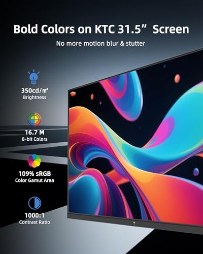 KTC 32 Inch 4K Gaming Monitor  165Hz UHD  3840x2160P  Fast IPS Screen  1ms  MPRT   Adaptive Sync  3000 1 Contrast 121  sRGB HDMI 2 1 Display Port 1 4  Tilt/Height Adjustment  VESA Mount  H32P22P