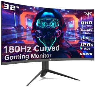 KTC 32 inch Curved Gaming Monitor  2K 180Hz 1440P PC Monitor  1500R Frameless  1ms  HDR  FreeSync Premium  DisplayPort/HDMI/USB  VESA Wall Mount  H32S17