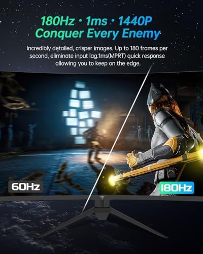 KTC 32 inch Curved Gaming Monitor  2K 180Hz 1440P PC Monitor  1500R Frameless  1ms  HDR  FreeSync Premium  DisplayPort/HDMI/USB  VESA Wall Mount  H32S17