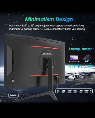 KTC 32 inch Curved Gaming Monitor  2K 180Hz 1440P PC Monitor  1500R Frameless  1ms  HDR  FreeSync Premium  DisplayPort/HDMI/USB  VESA Wall Mount  H32S17