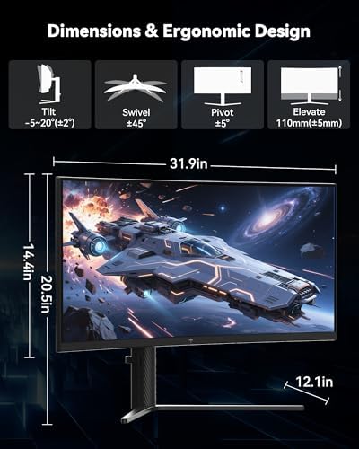 KTC 34 Inch UWQHD Curved Gaming Monitor  3440x1440 Ultrawide PC Monitor 1500R  180Hz 21 9 Display  Adaptive Sync  1ms MPRT  4000 1 Contrast  Tilt/Swivel/Pivot/Height Adjustment  HDMI2 0 & DP1 4 H34S5