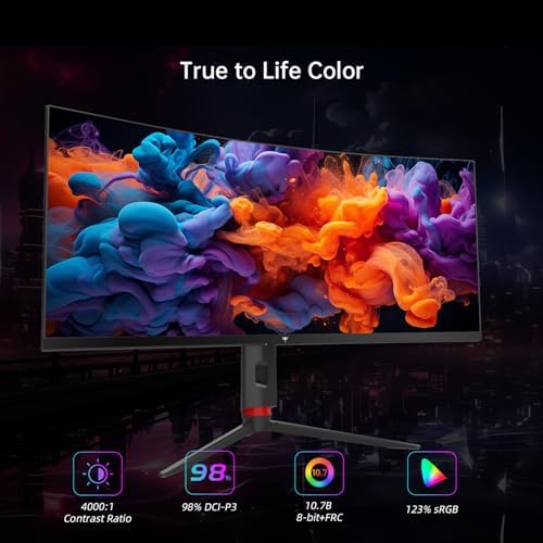 KTC 34 inch Curved Ultrawide Gaming Monitor  180Hz WQHD 3440x1440 PC Monitor  21 9  1ms  1500R  Adaptive Sync  HDMI Display Port  PBP/PIP  Height/Tilt/Swivel/Pivot Adjustment  VESA Mount  H34S18S