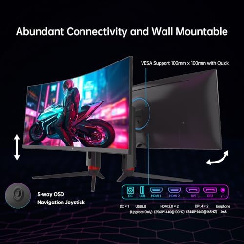 KTC 34 inch Curved Ultrawide Gaming Monitor  180Hz WQHD 3440x1440 PC Monitor  21 9  1ms  1500R  Adaptive Sync  HDMI Display Port  PBP/PIP  Height/Tilt/Swivel/Pivot Adjustment  VESA Mount  H34S18S