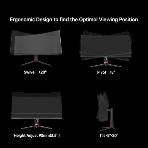 KTC 34 inch Curved Ultrawide Gaming Monitor  180Hz WQHD 3440x1440 PC Monitor  21 9  1ms  1500R  Adaptive Sync  HDMI Display Port  PBP/PIP  Height/Tilt/Swivel/Pivot Adjustment  VESA Mount  H34S18S