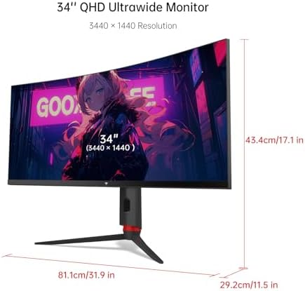 KTC 34 inch Curved Ultrawide Gaming Monitor  180Hz WQHD 3440x1440 PC Monitor  21 9  1ms  1500R  Adaptive Sync  HDMI Display Port  PBP/PIP  Height/Tilt/Swivel/Pivot Adjustment  VESA Mount  H34S18S