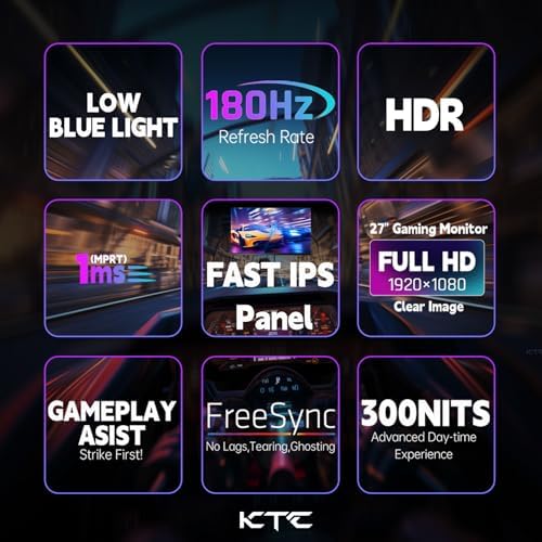 KTC Gaming Monitor 27 inch 180hz 1ms   Fast IPS Screen 1080p Monitor 2 x HDMI 2 0 &1 x Display Port 1 4   Support Freesync and Wall Mount   108  sRGB with HDR 10