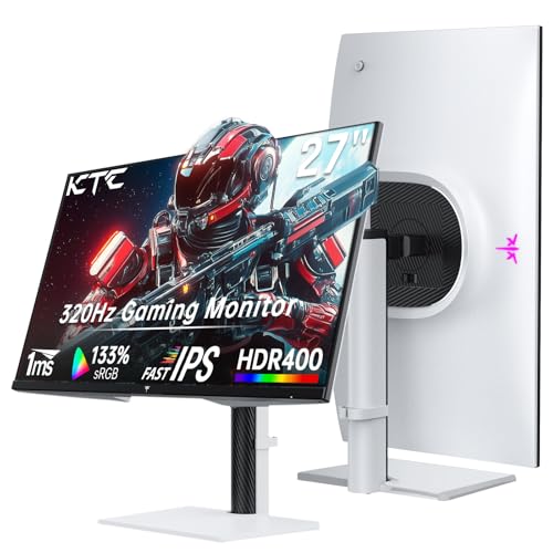 KTC Monitor 27 inch White Gaming Monitor WQHD  2560x1440  Fast IPS  300Hz  Supports 320Hz via Overclocking  1ms 144  sRGB High Brightness 450cd/   Low Blue Light  Flicker Free  2 x HDMI  1 x DP H27E6