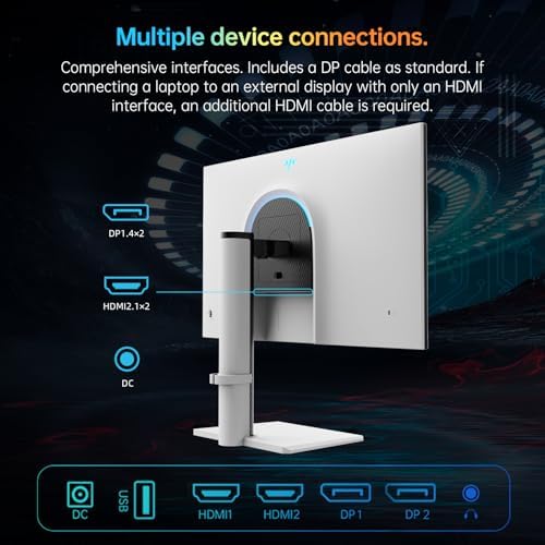 KTC Monitor 27 inch White Gaming Monitor WQHD  2560x1440  Fast IPS  300Hz  Supports 320Hz via Overclocking  1ms 144  sRGB High Brightness 450cd/   Low Blue Light  Flicker Free  2 x HDMI  1 x DP H27E6