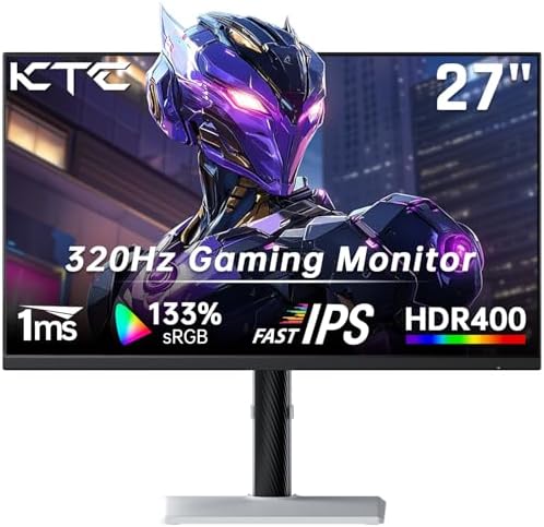 KTC Monitor 27 inch White Gaming Monitor WQHD  2560x1440  Fast IPS  300Hz  Supports 320Hz via Overclocking  1ms 144  sRGB High Brightness 450cd/   Low Blue Light  Flicker Free  2 x HDMI  1 x DP H27E6