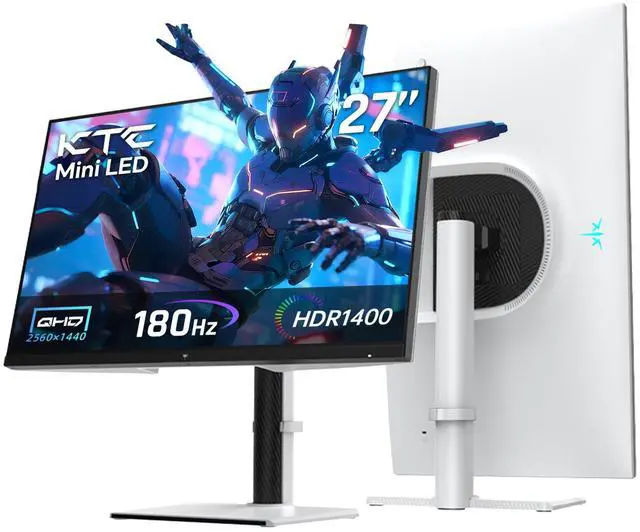 Monitor LED mini QHD KTC de 27 pulgadas, 1440P 180 Hz, HDR 1400, HDMI 2.0, DP 1.4, USB, ajuste de altura, inclinación y giro, soporte de pared VESA, blanco, M27T6