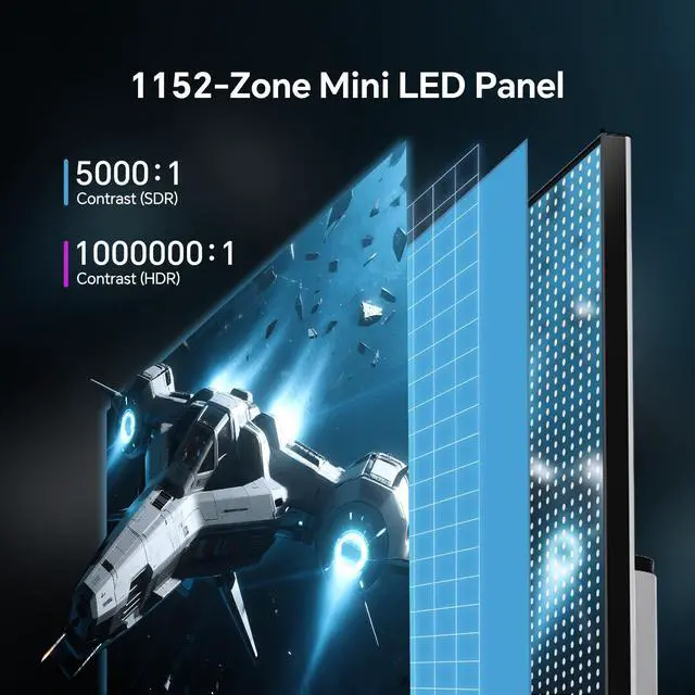 Monitor LED mini QHD KTC de 27 pulgadas, 1440P 180 Hz, HDR 1400, HDMI 2.0, DP 1.4, USB, ajuste de altura, inclinación y giro, soporte de pared VESA, blanco, M27T6