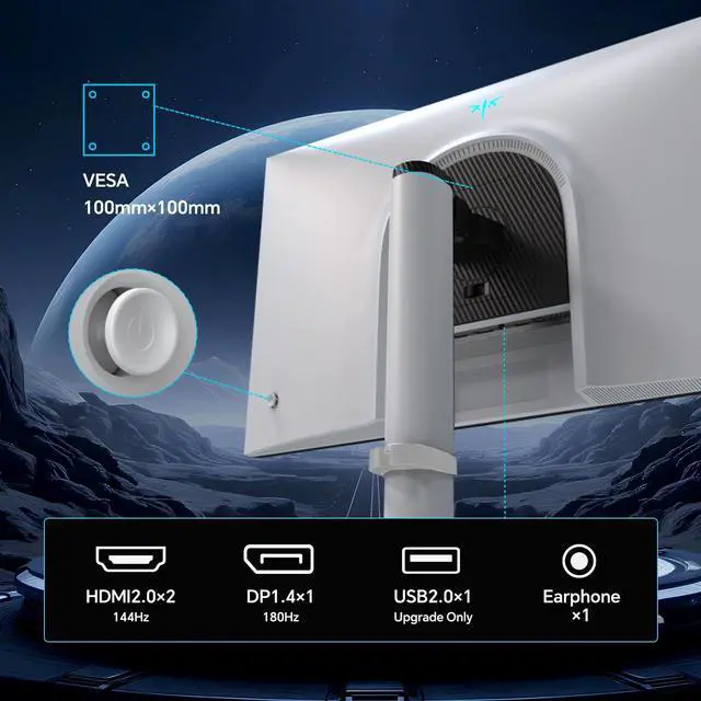 Monitor LED mini QHD KTC de 27 pulgadas, 1440P 180 Hz, HDR 1400, HDMI 2.0, DP 1.4, USB, ajuste de altura, inclinación y giro, soporte de pared VESA, blanco, M27T6