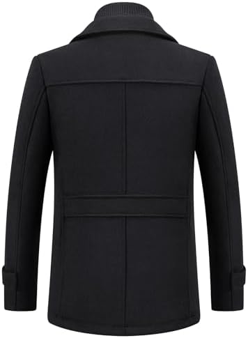 KUDORO Mens Wool Blend Trench Coat Slim Fit Overcoat with Detachable Stand Collar Single Breasted Classic Dress Coat