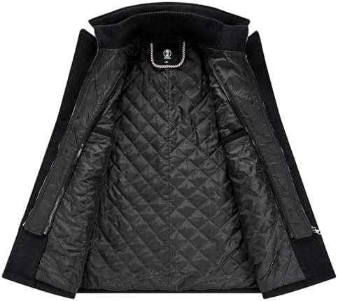 KUDORO Mens Wool Blend Trench Coat Slim Fit Overcoat with Detachable Stand Collar Single Breasted Classic Dress Coat