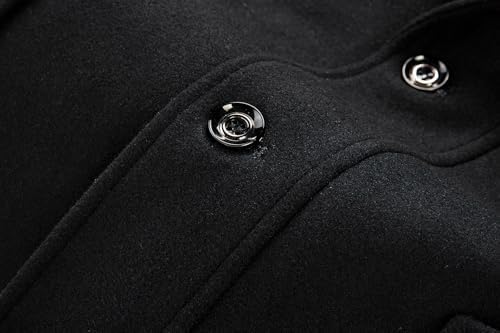 KUDORO Mens Wool Blend Trench Coat Slim Fit Overcoat with Detachable Stand Collar Single Breasted Classic Dress Coat