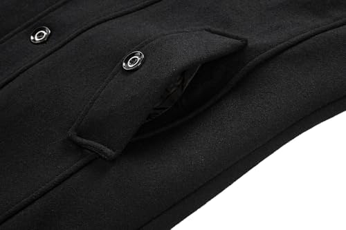 KUDORO Mens Wool Blend Trench Coat Slim Fit Overcoat with Detachable Stand Collar Single Breasted Classic Dress Coat