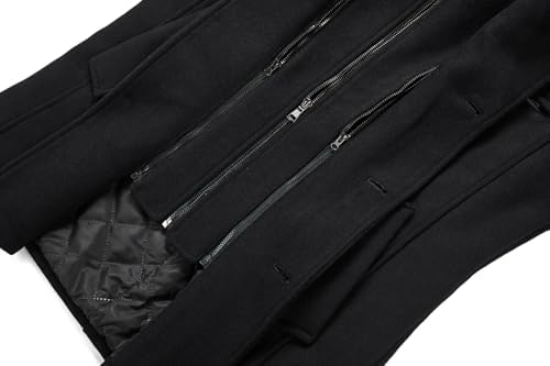 KUDORO Mens Wool Blend Trench Coat Slim Fit Overcoat with Detachable Stand Collar Single Breasted Classic Dress Coat