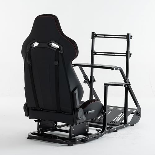 KWOJU Enhanced and stable racing wheel cockpit  compatible with Fanatec  PXN  Thrustmaster  and Logitech adjustable driving simulators  excluding handbrake  pedals  and monitor  Combination 2 Black 
