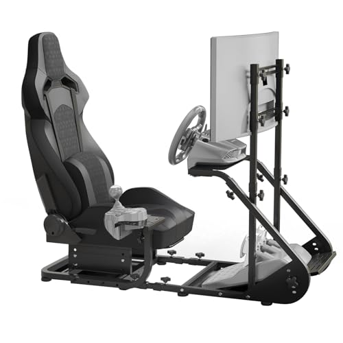 KWOJU Enhanced and stable racing wheel cockpit  compatible with Fanatec  PXN  Thrustmaster  and Logitech adjustable driving simulators  excluding handbrake  pedals  and monitor  Combination 2 Black 