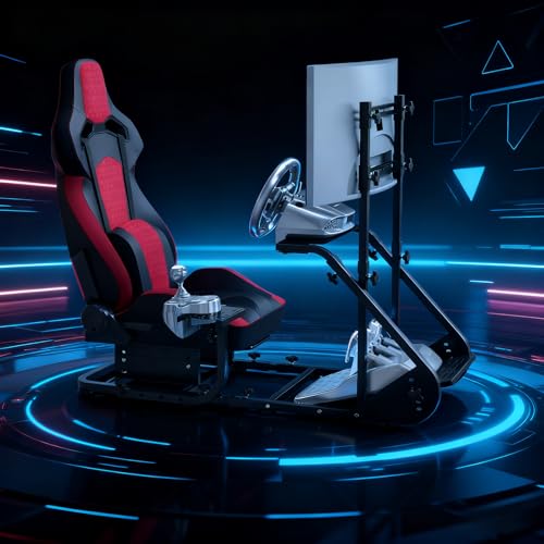 KWOJU Enhanced and stable racing wheel cockpit  compatible with Fanatec  PXN  Thrustmaster  and Logitech adjustable driving simulators  excluding handbrake  pedals  and monitor  Combination 2 Black 