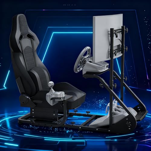 KWOJU Enhanced and stable racing wheel cockpit  compatible with Fanatec  PXN  Thrustmaster  and Logitech adjustable driving simulators  excluding handbrake  pedals  and monitor  Combination 2 Black 