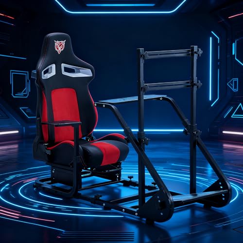 KWOJU Enhanced and stable racing wheel cockpit  compatible with Fanatec  PXN  Thrustmaster  and Logitech adjustable driving simulators  excluding handbrake  pedals  and monitor  Combination 2 Black 