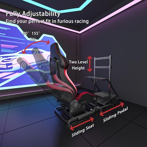 KWOJU Enhanced and stable racing wheel cockpit  compatible with Fanatec  PXN  Thrustmaster  and Logitech adjustable driving simulators  excluding handbrake  pedals  and monitor  Combination 2 Black 