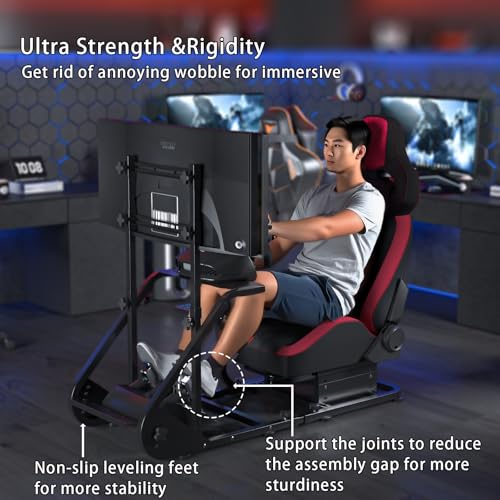 KWOJU Enhanced and stable racing wheel cockpit  compatible with Fanatec  PXN  Thrustmaster  and Logitech adjustable driving simulators  excluding handbrake  pedals  and monitor  Combination 2 Black 