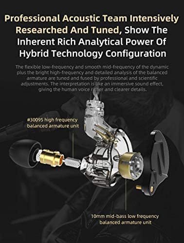 KZ ZSN PRO X Gaming Earbuds in Ear Monitor Headphones  High Fidelity IEMS Earphones  Hybrid Dual Driver Wired Earbuds with 1BA 1DD Detachable Tangle Free Cable for Computer Tablet  Black  with Mic 